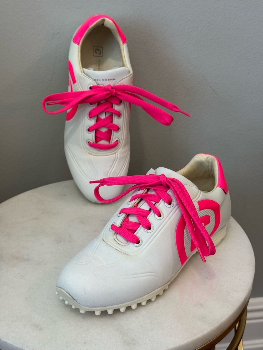 Duca Del Cosmo Women's White Sneakers with Neon Pink Accents Sz 7